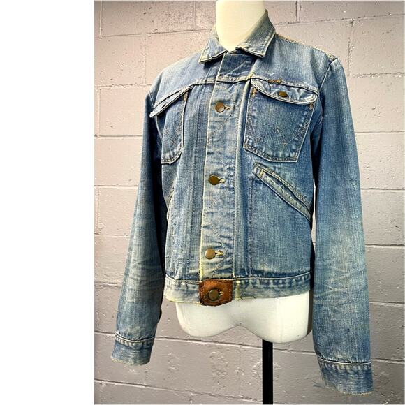 Vtg 1970s Wrangler Beaded Native American Med Wash Denim Jacket Honest Wear - Picture 3 of 16